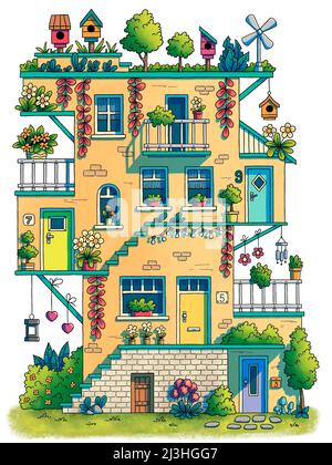 Handgezeichnete Abbildung eines Hauses Stockfoto
