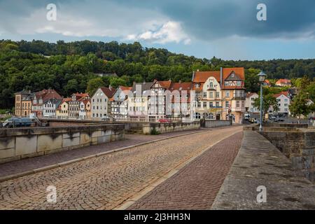 Alte Brücke über die Werra in Hannoversch Münden Stockfoto