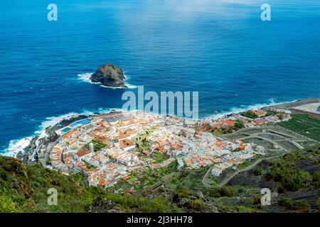 Dorf Garachico auf Teneriffa nördlich von oben. Stockfoto