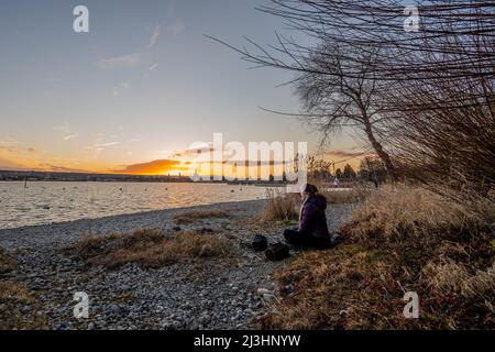 Sonnenuntergang über Konstanz Stockfoto