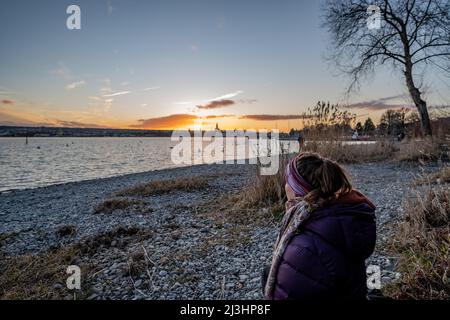 Sonnenuntergang über Konstanz Stockfoto