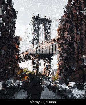 Dumbo, New York City, NY, USA, ikonische Manhattan Bridge und Empire State Building Blick von der Washington Street in Brooklyn, New York Stockfoto