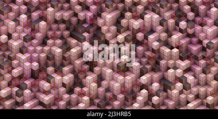 Bunte 3D Würfel Blöcke Ornament Textur Hintergrund. (Kacheln nahtlos, 3D Rendering Computer digital generierte Illustration.) Stockfoto