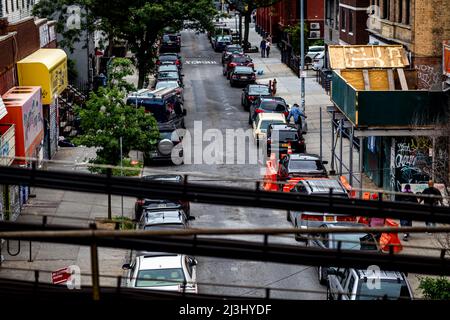 MYRTLE Av, New York City, NY, USA, Blick von der U-Bahn-Station Stockfoto