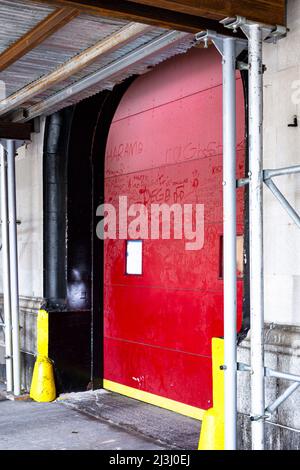 14 NORTH MOORE ST, New York City, NY, USA, The Hook & Ladder 8 Firehouse. Die Feuerwache wurde im Film Ghostbusters berühmt. Gelegen in Tribeca, Lower Manhattan. Stockfoto