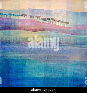 Gemälde von Regine Martin, Acryl auf Leinwand hügelige Landschaft in der Toskana Stockfoto