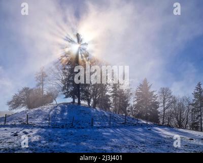 Wintermorgen im Fünfseenland, Gemeinde Pähl Stockfoto