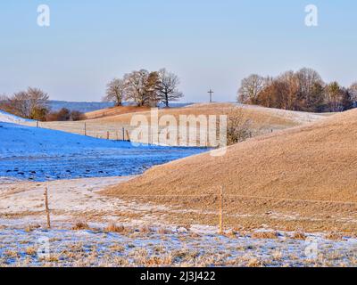 Wintermorgen im Fünfseenland, Gemeinde Pähl Stockfoto