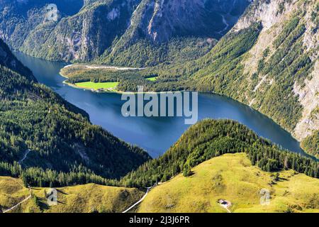 Königsee bei Schönau, Kreis Berchtesgaden, Oberbayern, Deutschland, Europa Stockfoto