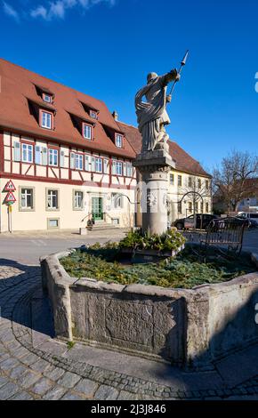 Historisches Dorfzentrum des Weindorfes Sommerach an der Vokacher Mainschleife, Bezirk Kitzingen, Unterfranken, Franken, Bayern, Deutschland Stockfoto