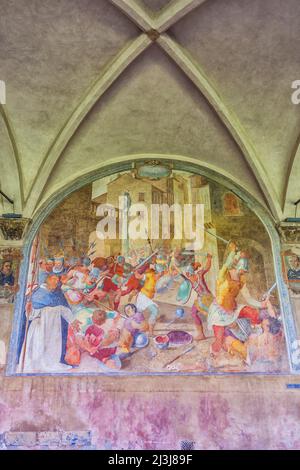 Wandfresken, Kapelle Basilika Santa Maria Novella, Florenz, Toskana, Italien, Stockfoto