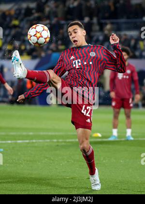 Villarreal, Italien. 06. April 2022. Jamal Musiala (Bayern München) während Villarreal FC vs Byern München, UEFA Champions League Fußballspiel in Villarreal, Italien, Aprile 06 2022 Quelle: Unabhängige Fotoagentur/Alamy Live News Stockfoto