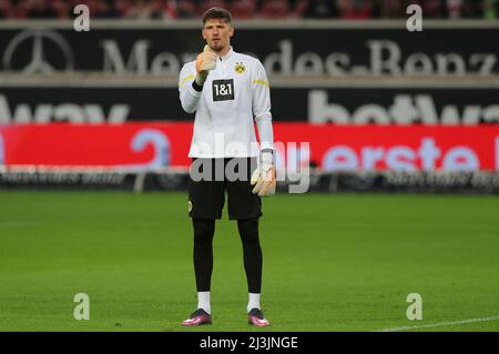 Stuttgart, Deutschland. 08. Apr, 2022. firo : 08.04.2022, Fuvuball, 1. Bundesliga, 1. Liga, Saison 2021/2022, VfB Stuttgart - BVB, - Borussia Dortmund Gregor Kobel Credit: dpa/Alamy Live News Stockfoto