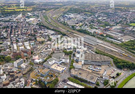 Luftaufnahme, Stadtzentrum, Blick mit Platz der Deutschen Einheit und Hamm Westf. Hauptbahnhof in Mitte, Hamm, Ruhrgebiet, Nordrhein-Westfalen, Germ Stockfoto