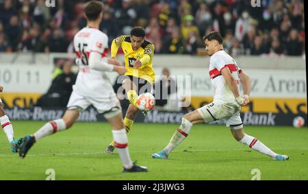 Stuttgart, Deutschland. 08. Apr, 2022. firo : 8.. April 2022, Fuvuball, 1. Bundesliga, 1. Liga, Saison 2021/2022, VfB Stuttgart - BVB, - Borussia Dortmund Duels, Jude Bellingham Credit: dpa/Alamy Live News Stockfoto