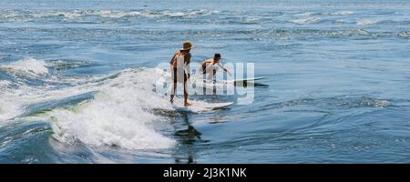 Surfen im St. Lawrence River in Montreal; Montreal, Quebec, Kanada Stockfoto