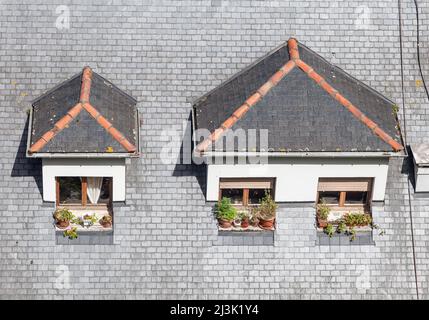 Dachfenster auf dem Dach eines Gebäudes Stockfoto