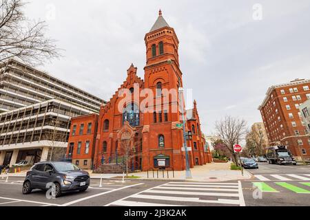 Washington DC, MÄR 31 2022 - Bewölkter Blick auf die United Church Stockfoto