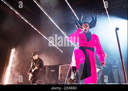 Manchester, Großbritannien. 8.. April 2021. Skin, Cass, Ace und Mark Richardson von der Band Skunk Anansie treten im Manchester Victoria Warehouse auf. 2022-04-08. Kredit: Gary Mather/Alamy Live Nachrichten Stockfoto