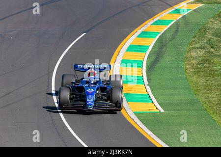 Melbourne, Australien. 08. April 2022. Alexander Albon aus Thailand fährt im Training vor dem Grand Prix von Australien 2022 auf der Albert Park Grand Prix-Strecke den Mercedes mit der Nummer 23 Williams FW44. (Foto von George Hitchens/SOPA Images/Sipa USA) Quelle: SIPA USA/Alamy Live News Stockfoto