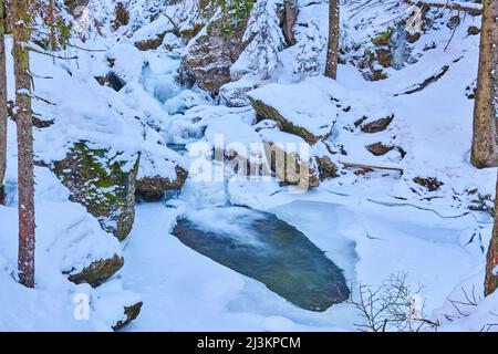 Gefrorene Rissloch Wasserfälle im Bayerischen Wald; Bayern, Deutschland Stockfoto