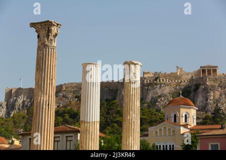 Säulen der Hadrianbibliothek in Athen, Griechenland; Athen, Griechenland Stockfoto