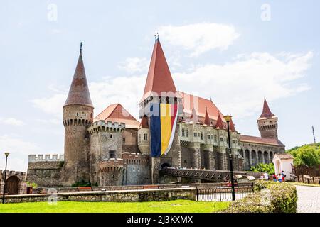 Corvin Castle, oder Hunyad Castle ist eine gotische Burg in Siebenbürgen, Rumänien Stockfoto