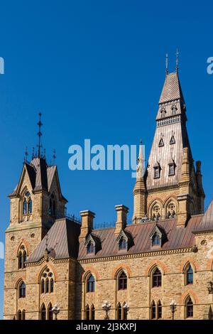 Westblock der kanadischen Parlamentsgebäude in der Hauptstadt Ottawa; Ottawa, Ontario, Kanada Stockfoto