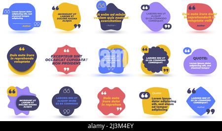 Angebotsrahmen. Geometrische bunte Banner mit Zitaten Design-Vorlage, Informationen Text-Glühbirne. Vektor-Dialog-Blase gesetzt Stock Vektor