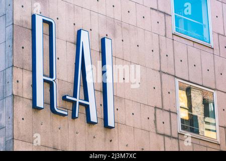 RAI Radio Televisione Itliana, Logo des italienischen staatlichen Radio und Fernsehen an der Wand des Hauptquartiers Stockfoto