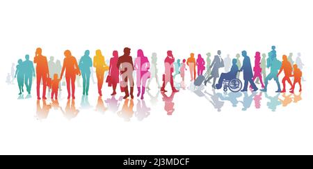Bunte Menschenmenge auf der Straße Illustration Stock Vektor