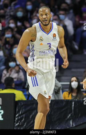 Anthony Randolph von Real Madrid während des Euroleague-Basketballspiels von Turkish Airlines zwischen Real Madrid und Bayern München am 8. April 2022 im Wizink Center in Madrid, Spanien - Foto: Irina R Hipolito/DPPI/LiveMedia Stockfoto