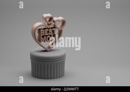 Schöne abstrakte Illustrationen Herz mit Worten Beste MAMA Symbol-Symbole auf einer Spalte und wunderbaren Hintergrund. 3D Rendering-Illustration. Hintergrund pa Stockfoto