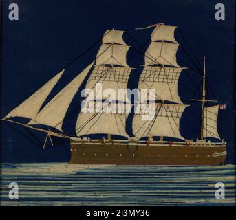 Picture (Needlework), England, 1825/75. Segelschiff. Detail aus einem größeren Kunstwerk. Stockfoto