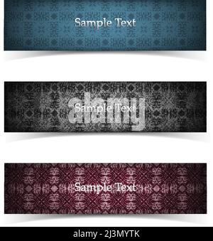 Drei horizontale isolierte Grunge Banner im Vintage-Stil und gesetzt Verschiedene Farben mit Platz für Text Vektor Illustration Stock Vektor