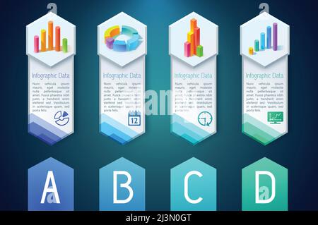Infografik vertikale Banner mit Text 3D bunte Diagramme Grafiken Diagramme Auf Sechsecken und Symbole Vektordarstellung Stock Vektor
