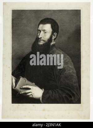 Porträt des Dichters Pietro Aretino, aus dem Kabinett Reynst; Variarum imainum a celeberrimis artificibus pictarum Caelaturae (Kabinett Reynst: Stiche verschiedener von berühmten Künstlern gemalter Bilder), 1655-1660. Stockfoto