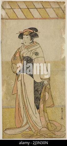 Der Schauspieler Yamashita Kinsaku II als Lady Manko (Manko Gozen) im Theaterstück Hatsumombi Kuruwa Soga, aufgeführt im Nakamura Theater im ersten Monat, 1780, Japan, c.. 1780. Stockfoto