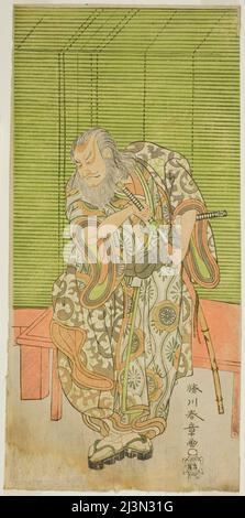 Der Schauspieler Nakamura Nakazo I als hige no Ikyu im Theaterstück Sakai-Cho Soga Nendaiki, aufgeführt im Nakamura Theater im dritten Monat, 1771, Japan, c. 1771. Stockfoto