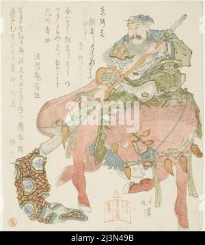 Das Pferd Sekitoba und der General Guan Yu (JP: Kan'U), aus der Serie "Eine Reihe berühmter Pferde (Meiba bantsuzuki)", 1822. Stockfoto