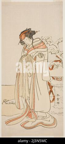 Der Schauspieler Segawa Kikunojo III als Kurtisane Kisewata (Tagasode) (?) Im Theaterstück Hana-zumo Genji Hiiki (?), aufgeführt im Nakamura Theater (?) Im elften Monat, 1775 (?), Japan, c. 1775. Stockfoto