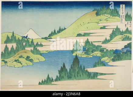 Lake Hakone in der Provinz Sagami (Soshu Hakone Kosui), aus der Serie "36 Ansichten des Fuji-Berges (Fugaku sanjurokkei)", Japan, c.. 1830/33. Stockfoto