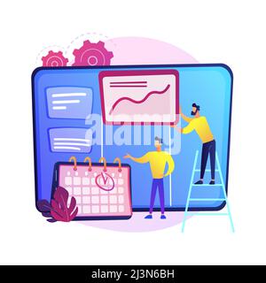 Kanban-Board mit To-Do-Listen. Task- und Zeitmanagement-Methode. Projektprozess, Workflow-Optimierung, Organisation. KPI-Performance-Effizienz. Vect Stock Vektor
