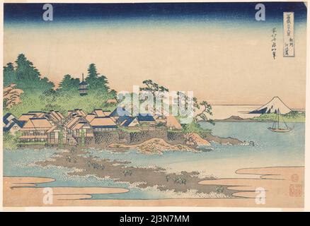 Enoshima Island in der Provinz Sagami (Soshu Enoshima), aus der Serie "36 Ansichten des Fuji-Berges (Fugaku sanjurokkei)", Japan, c.. 1830/33. Stockfoto