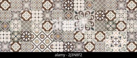 Nahtlose bunte Patchwork marokkanischen Fliesen. Motive Majolica Keramik Fliesen. Portugiesisches und spanisches Dekor Wand und Boden Keramikfliesen Design.. Stockfoto