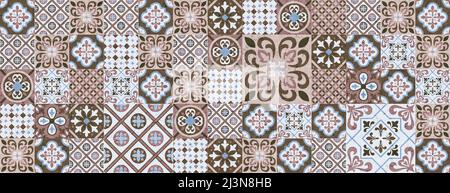 Nahtlose bunte Patchwork marokkanischen Fliesen. Motive Majolica Keramik Fliesen. Portugiesisches und spanisches Dekor Wand und Boden Keramikfliesen Design.. Stockfoto