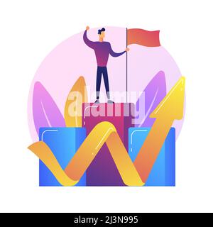 Ehrgeiziger Geschäftsmann an der Spitze. Unternehmenswachstum, Führungsqualität, Karrierechancen. Erfolg Leistung, Ziele Realisierung Idee. Vector isola Stock Vektor