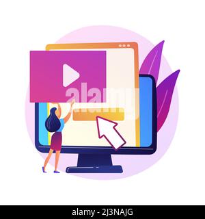 Video-Content-Schöpfer, blogger bunte Cartoon-Charakter. Videobearbeitung, Hochladen, Schneiden. Anordnung der Videoaufnahme, Manipulation. Vektor isoliert Stock Vektor