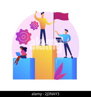 Motivation der Unternehmensführung. Unternehmensmanagement, Ziele setzen, Erfolg erzielen. Ehrgeiziger Chef, Top-Manager, der die Leistung der Mitarbeiter kontrolliert Stock Vektor