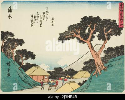 Kanbara, aus der Serie "53 Stationen des Tokaido (Tokaido gojusan tsugi)", auch bekannt als der Tokaido mit Gedicht (Kyoka iri Tokaido), c. 1837/42. Stockfoto